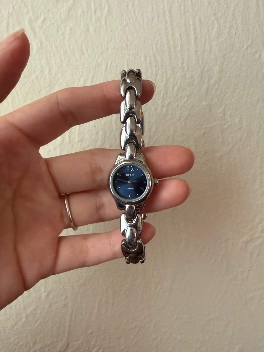 Relic Silver Bracelet Watch with Navy Blue Dial